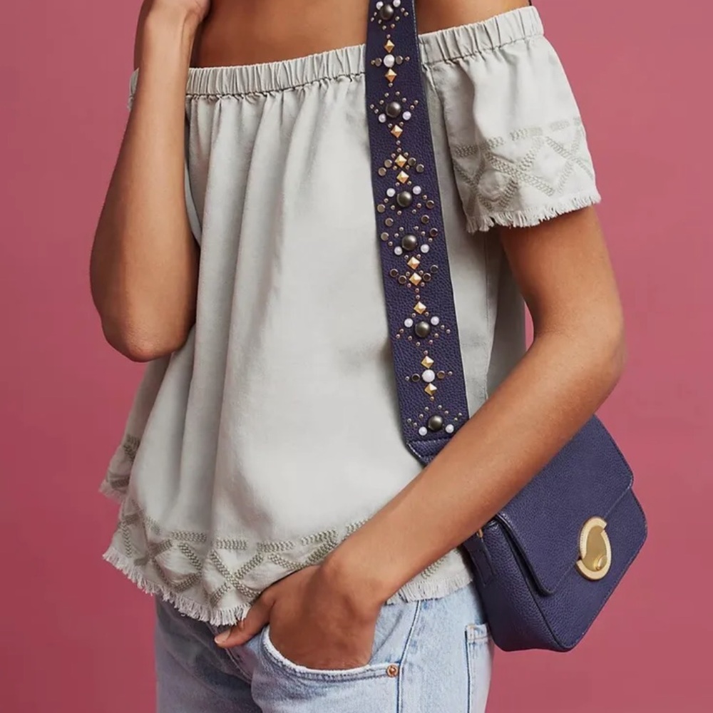 Anthropologie Cloth & Stone Caprera Embroidered Off-The-Shoulder Top Size XS